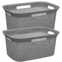 Wasmand van rotan gevlochten - 2x - grijs - kunststof - 45 liter - 59 x 41 x 27 cm - thumbnail