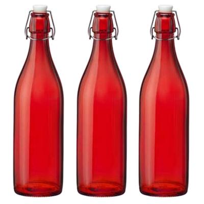 Bormioli rocco waterfles met beugeldop - Set van 3x stuks - rood transparant - 1000 ml - Giara home Bormioli rocco waterfles met beugeldop - Set van 3x stuks - rood transparant - 1000 ml - Giara home