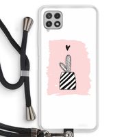 Zwart-wit cactus: Samsung Galaxy A22 4G Transparant Hoesje met koord