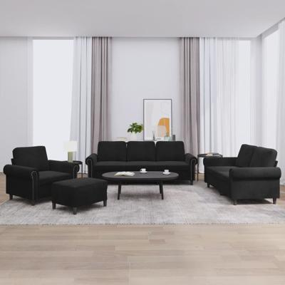 4-delige Loungeset met kussens fluweel zwart