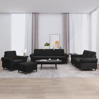 4-delige Loungeset met kussens fluweel zwart