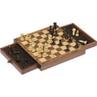 Houten magnetisch schaakbord met schaakstukken en lades 25 x 25 cm - thumbnail