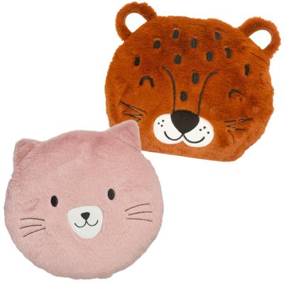Dieren sierkussens kinderkamer - kat/poes/panter - roze/bruin - 30 cm - polyester