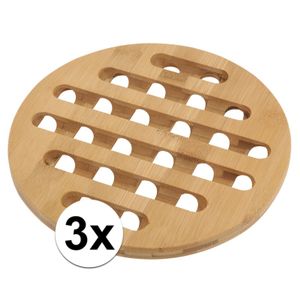 3x Ronde pannen onderzetter bamboe 20 cm