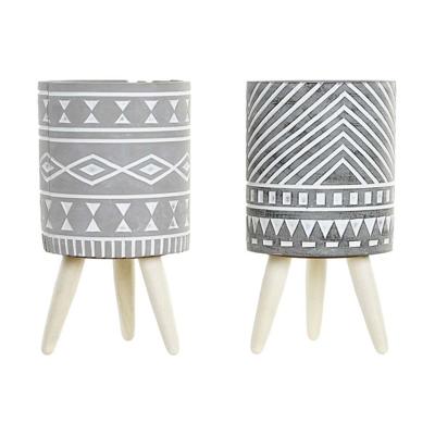 Grondlegger DKD Home Decor Grijs Cement Wit Pijnboom Boho (14,3 x 14,3 x 26,2 cm) (2 Stuks)