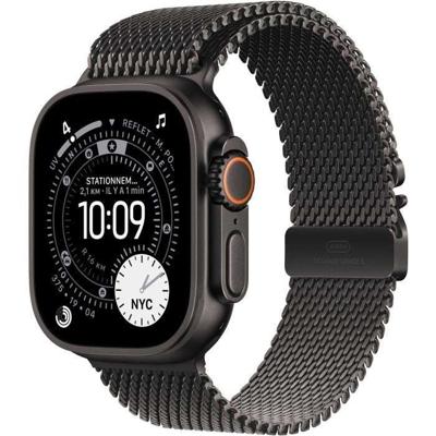 Apple Watch Ultra 3 GPS + Cellular - 49 mm - Zwarte titanium kast - Zwarte titanium Milanese Loop-band - Groot