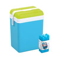 Koelbox met koelelementen - 25 liter - kunststof - blauw - 30 x 22 x 39 cm - Koelboxen - thumbnail