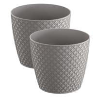 Prosperplast Plantenpot Orient stijl - 2x stuks - steengrijs - D26 x H23 cm - kunststof - voor buite