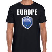 Europa landen supporter t-shirt met Europese vlag schild zwart heren - thumbnail