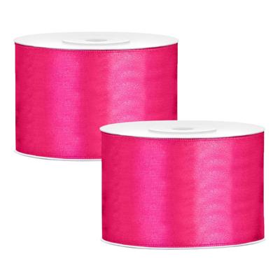 Partydeco Cadeaulint - 2x - roze - 5 cm x 25 meter - satijn - sierlint - inpakken - decoratie