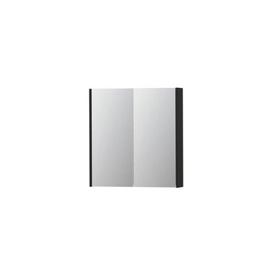 INK SPK2 Spiegelkast - 70x14x74cm - 2 deuren - dubbelzijdige Spiegel - schakelaar en stopcontact - MDF lak zwart mat 1105155