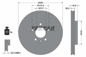 Remschijf TEXTAR, Remschijftype: Binnen geventileerd, u.a. für Opel, Vauxhall, Chevrolet