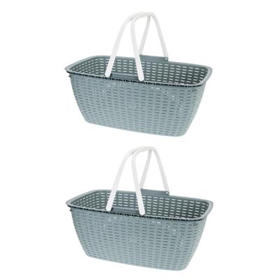 Wasmand met hengel - 2x stuks - groen - kunststof - 35 liter - 60 x 40 x 30 cm