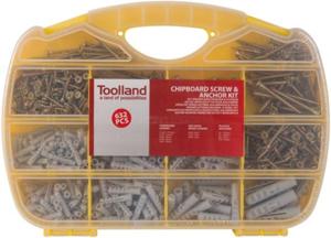 Spaanplaatschroeven- en pluggenset 632-delig Toolland