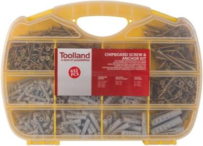 Spaanplaatschroeven- en pluggenset 632-delig Toolland