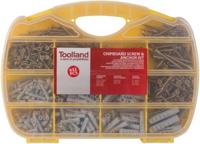 Spaanplaatschroeven- en pluggenset 632-delig Toolland Spaanplaatschroeven- en pluggenset 632-delig Toolland
