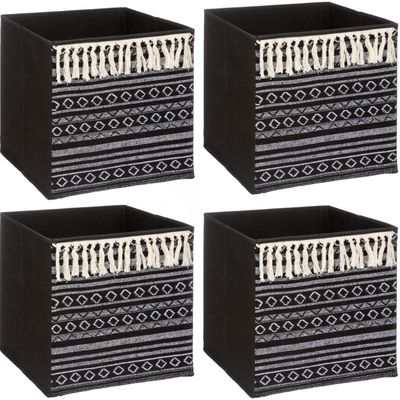 Opbergmand/kastmand - 4x - karton/kunststof - 29 liter - zwart - 31 x 31 x 31 cm