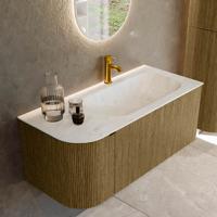 Badmeubel Mondiaz Kurve-Dlux | 105 cm cm | Meubelkleur Dusk | Wastafelkleur Opalo | Solid surface | Wasbak rechter zijde spoelbak | 1 kraangat