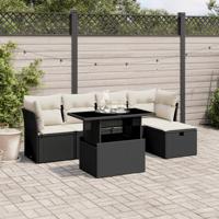 6-delige Loungeset met kussens poly rattan zwart