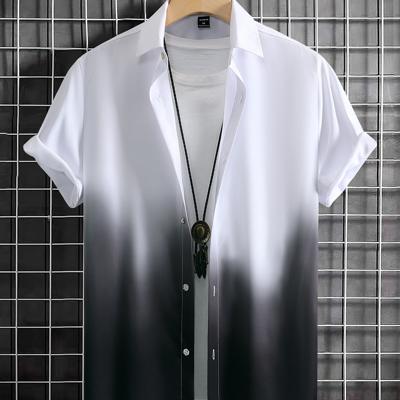 Bon&Bon Homme Men's Pink Ombre Short Sleeve Button Up Shirt Black and White / M