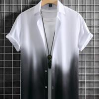 Bon&Bon Homme Men's Pink Ombre Short Sleeve Button Up Shirt Black and White / M