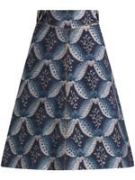 ETRO floral-embroidery jacquard denim skirt - Bleu