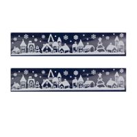 2x Kerst raamversiering raamstickers witte stad met huizen 12,5 x 58,5 cm