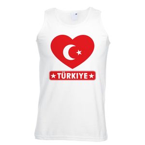 Turkije hart vlag singlet shirt/ tanktop wit heren