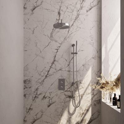 BRAUER Stripe Thermostatische Inbouw Regendouche - 3-weg - rechthoekig - SET 20 - 25cm douchekop - gebogen muurarm - staaf handdouche - doucheslang - geïntegreerde glijstang - RVS-kleurig geborsteld PVD 5-NG-403