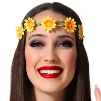 Verkleed haarband met bloemen - 4x - geel - meisjes/dames - Hippie/Flower Power - thumbnail