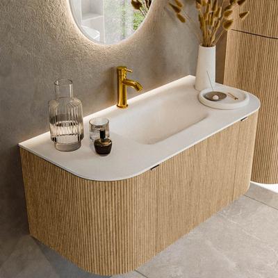 Badmeubel Mondiaz Kurve | 100 cm | Meubelkleur Oak | Wastafelkleur Talc | Midden spoelbak | 1 kraangat