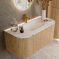 Badmeubel Mondiaz Kurve | 100 cm | Meubelkleur Oak | Wastafelkleur Talc | Midden spoelbak | 1 kraangat