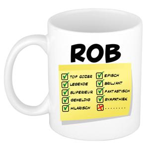 Naam mok Rob - wit - top gozer - keramiek - 300 ml - cadeau collega beker