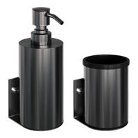 Zeepdispenser en Beker BRAUER Model A Incl. Wand Ophanging en Magnetisch opzetvlak Geborsteld Gunmetal
