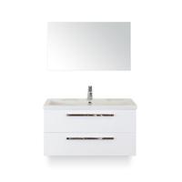 Seville Badmeubelset 100 cm - Wit Hoogglans - Wastafel Djazz 1 kraangat - met Spiegel