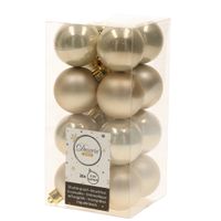 32x Licht parel/champagne kerstballen 4 cm kunststof mat/glans - thumbnail