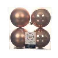 Decoris Kerstballen - 4x st - toffee bruin - D10 cm - kunststof - kerstversiering Decoris Kerstballen - 4x st - toffee bruin - D10 cm - kunststof - kerstversiering
