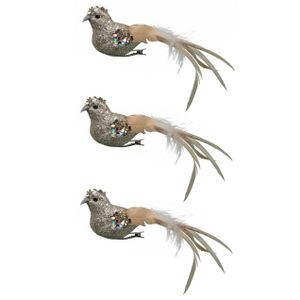 12x stuks decoratie vogels op clip glitter goud 18 cm