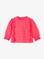 Meisjesblouse met ruches van Engels borduurwerk snoepjesroze