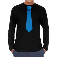 Zwart long sleeve t-shirt zwart met blauwe stropdas bedrukking heren 2XL  -