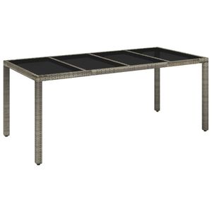 vidaXL Tuintafel met glazen blad 190x90x75 cm poly rattan grijs