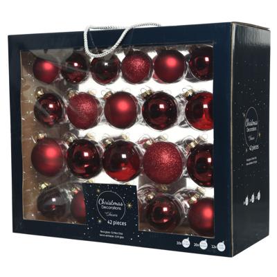 Decoris kerstballen - 42x - donkerrood - glas - 5-6-7 cm - mat/glans/glitter - kerstversiering
