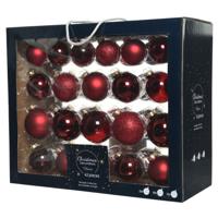 Decoris kerstballen - 42x - donkerrood - glas - 5-6-7 cm - mat/glans/glitter - kerstversiering