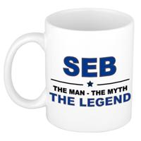 Seb cadeau mok - man myth legend - naam koffiemok / beker - wit en blauw - 300 ml