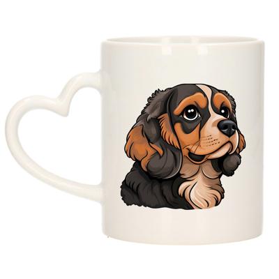 Cadeau mok voor honden liefhebbers - Cavalier King Charles - hartje - Cartoon - keramiek - 300 ml