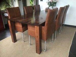Set van 6 leren eetkamerstoelen - met wieltjes en hoge rug - bruin leer - Echt leer, Modern, ontdek de vele Leersoorten en Kleuren bij ShopX