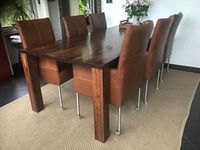 Set van 6 leren eetkamerstoelen - met wieltjes en hoge rug - bruin leer - Echt leer, Modern, ontdek de vele Leersoorten en Kleuren bij ShopX