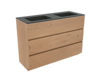 Storke Edge staand badkamermeubel 120 x 46 cm ruw eiken met Scuro dubbele wastafel in mat kwarts