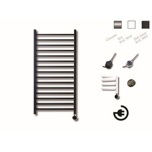 Elektrische Design Radiator Sanicare Plug En Play Qubic 126.4 x 60 cm Mat Zwart Thermostaat Chroom 773 Watt Sanicare