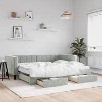 Slaapbank onderschuifbed en lades 90x190 cm fluweel lichtgrijs